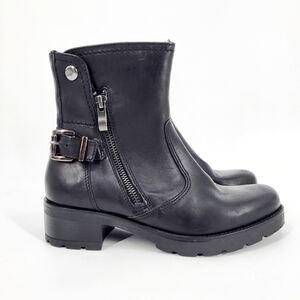 Primadonna Genuine Leather Moto Boots Side Zip Buckle Heel Black 36 Size 6